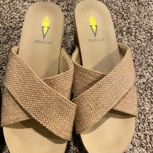 Tan volatile sandals, worn but great condition. comfortable! Sizes 6, $20